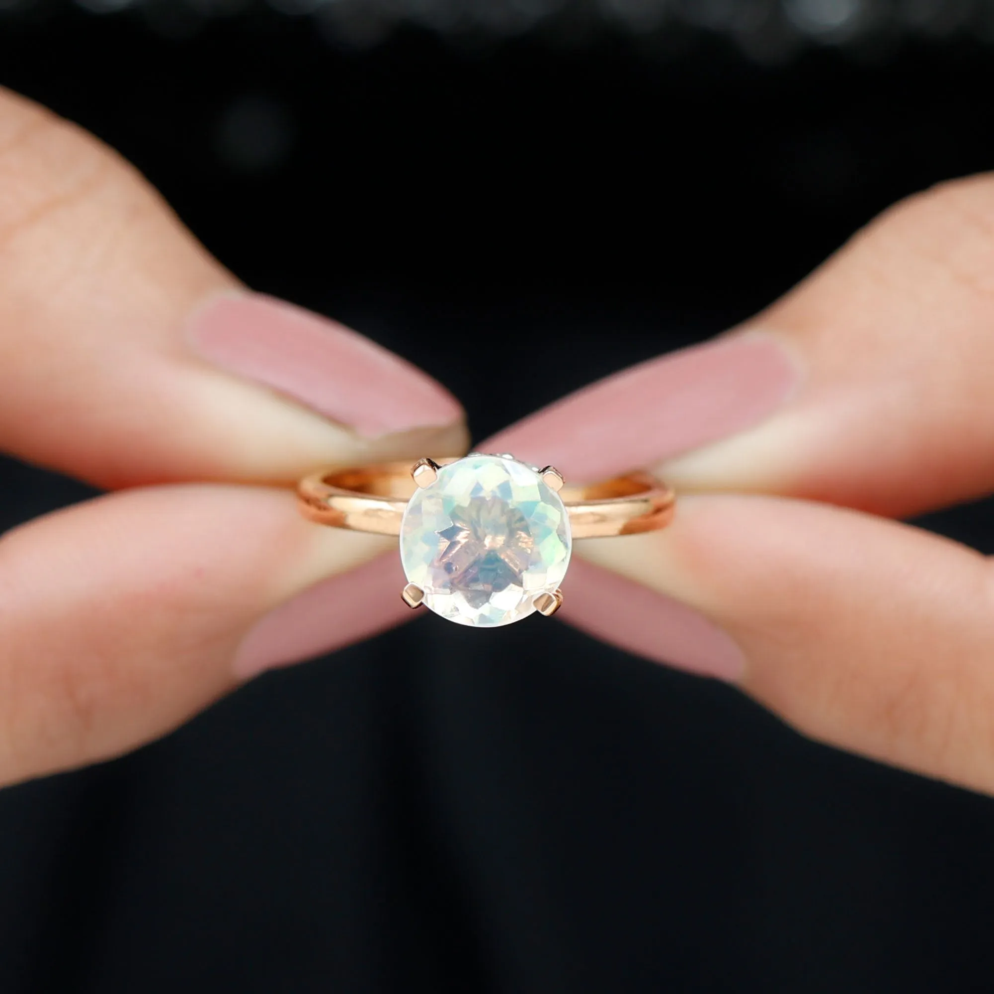 Ethiopian Opal Solitaire Engagement Ring with Diamond Hidden Halo