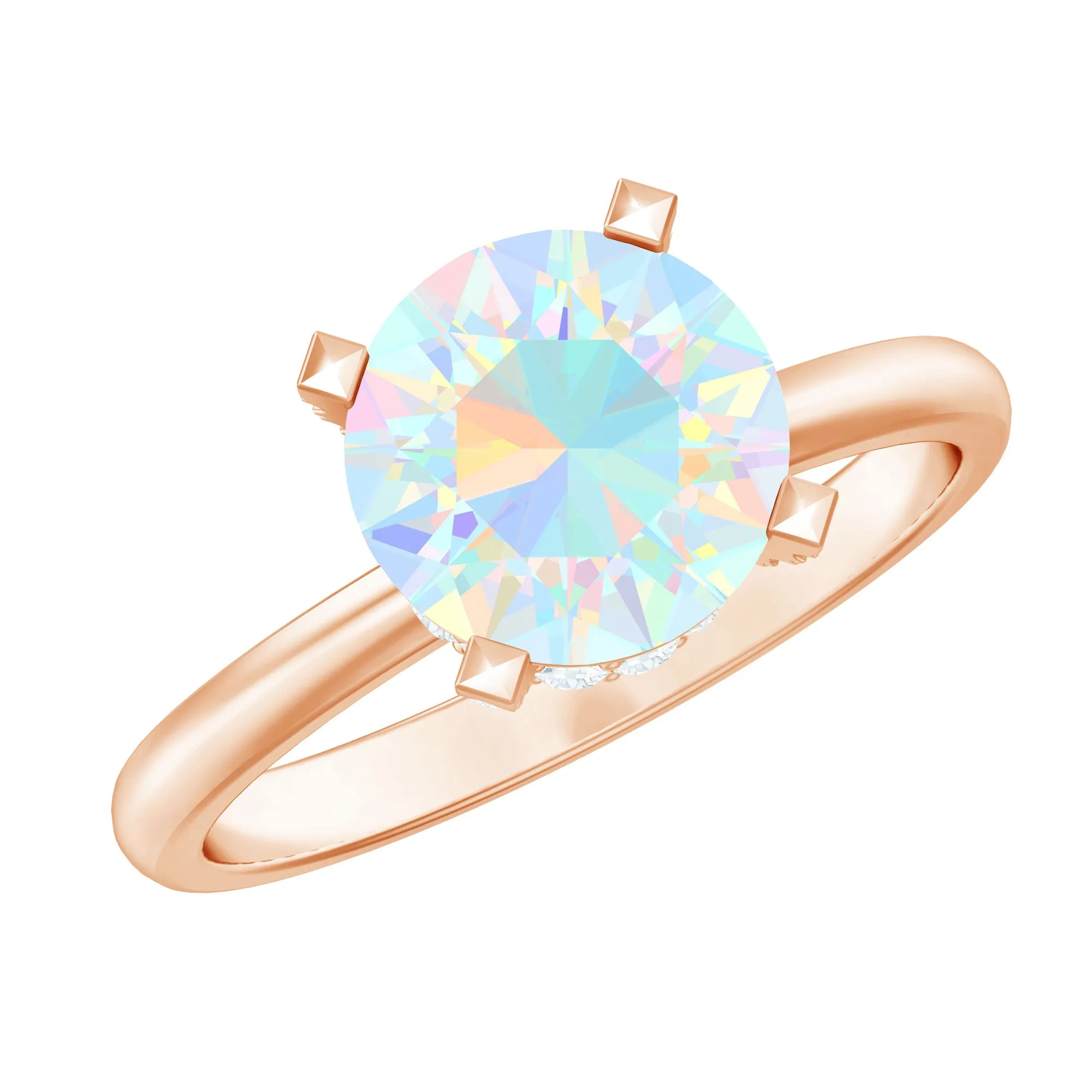 Ethiopian Opal Solitaire Engagement Ring with Diamond Hidden Halo