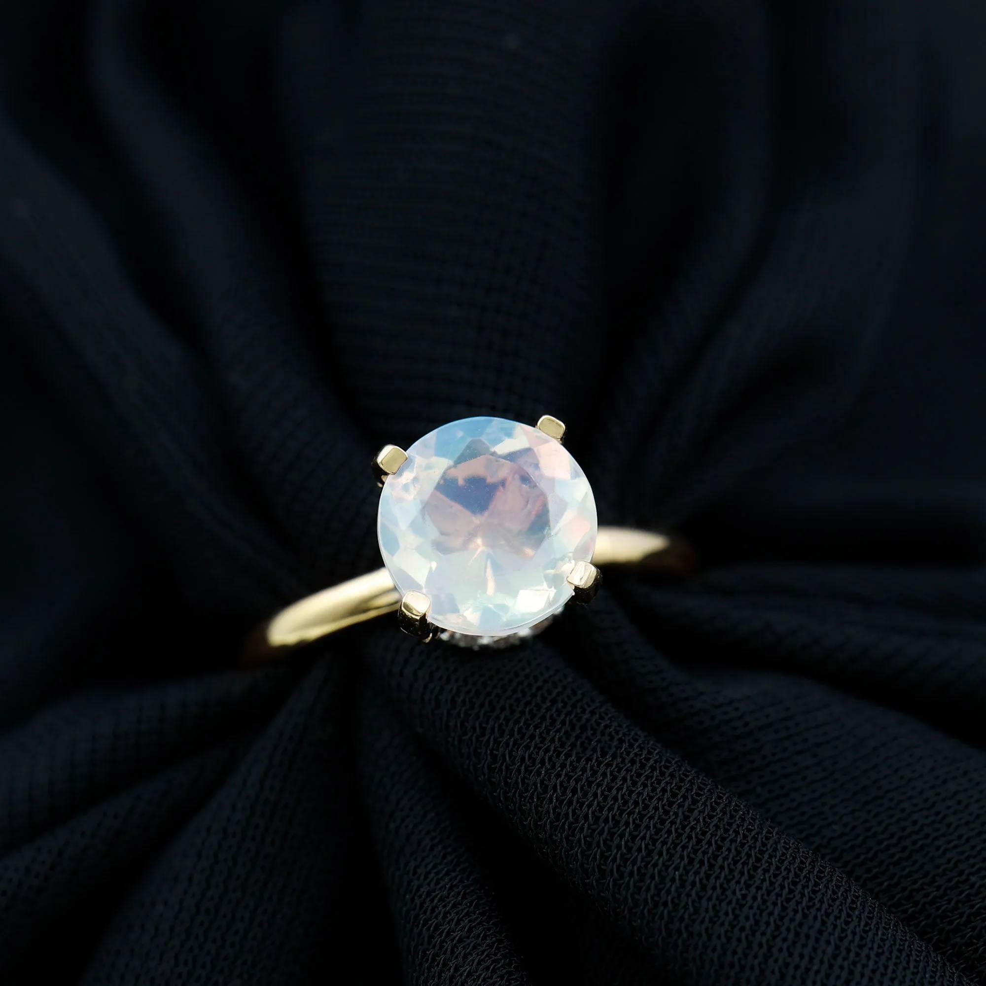 Ethiopian Opal Solitaire Engagement Ring with Diamond Hidden Halo