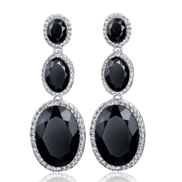 Evening Elegance Triple Crystal Drop Earrings for Women - Two Colors To Choose by Feshionn IOBI