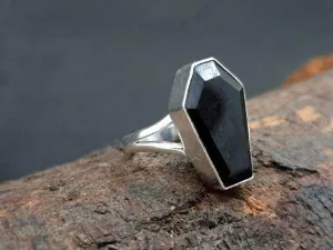 Faceted Cut Black Onyx Coffin Ring, Solid 925 Sterling Silver, Coffin Gemstone, Engagement Ring, Handmade, Onyx Coffin Ring, Ring For Her, Gift Ring