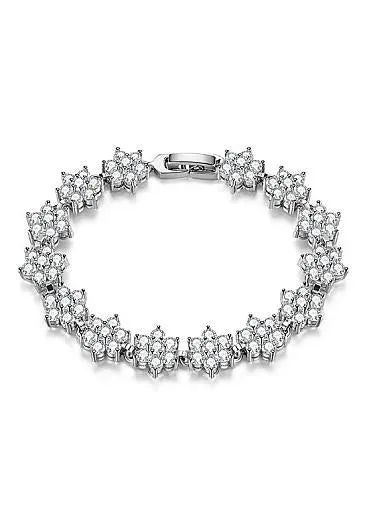 Fashion Micro Pave AAA Zirconia Snowflake, PlatinumAlloy Bracelet