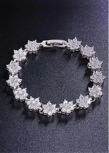 Fashion Micro Pave AAA Zirconia Snowflake, PlatinumAlloy Bracelet