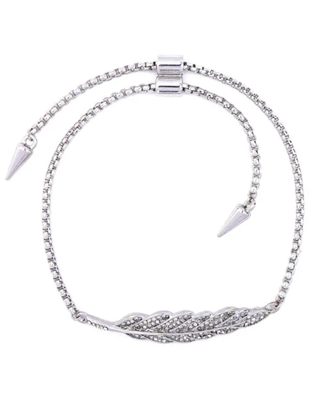 Fathion Leaf-Shaped Rhinestone Chain Tie Bracelet