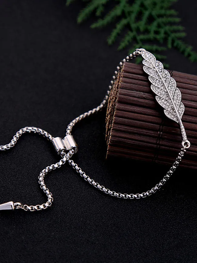 Fathion Leaf-Shaped Rhinestone Chain Tie Bracelet