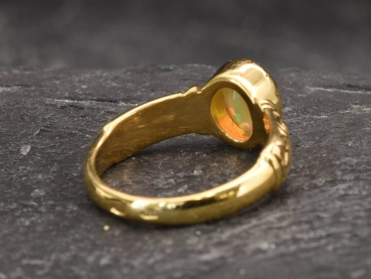 Fire Opal Gold Ring - Opal Boho Band - October Birthstone Ring