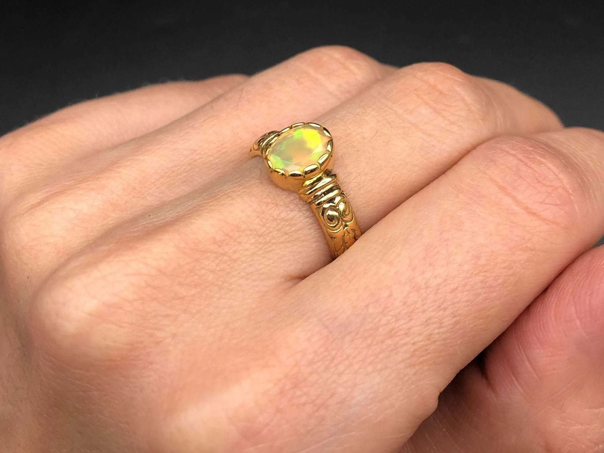 Fire Opal Gold Ring - Opal Boho Band - October Birthstone Ring