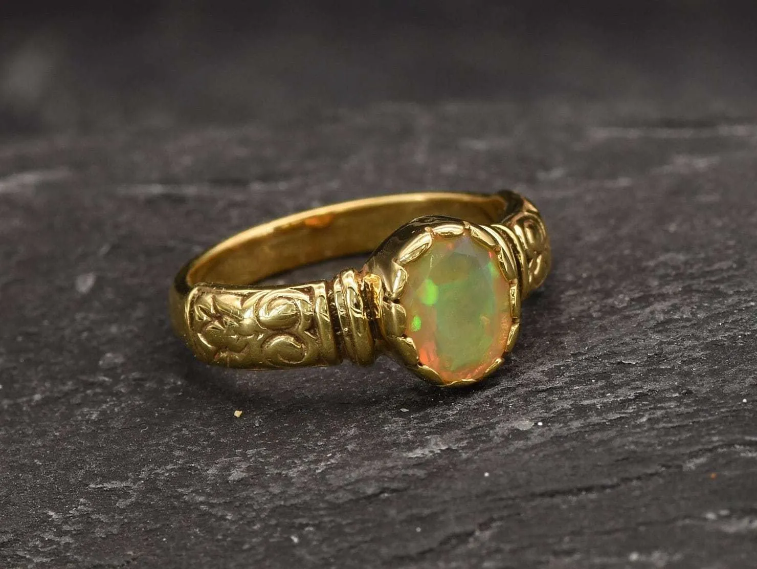 Fire Opal Gold Ring - Opal Boho Band - October Birthstone Ring