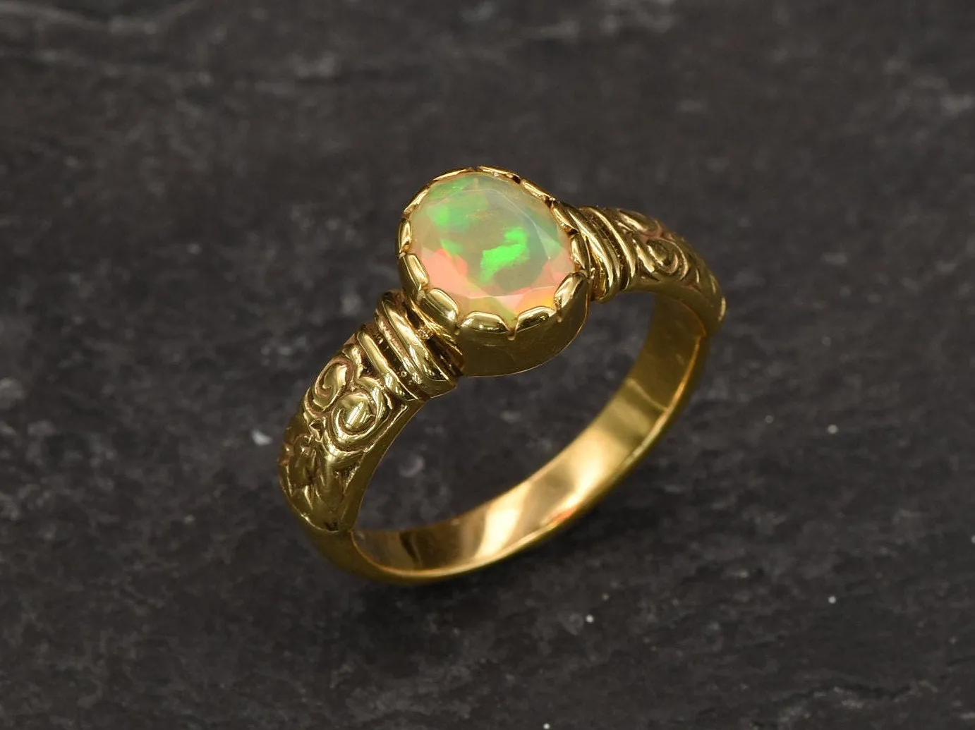 Fire Opal Gold Ring - Opal Boho Band - October Birthstone Ring