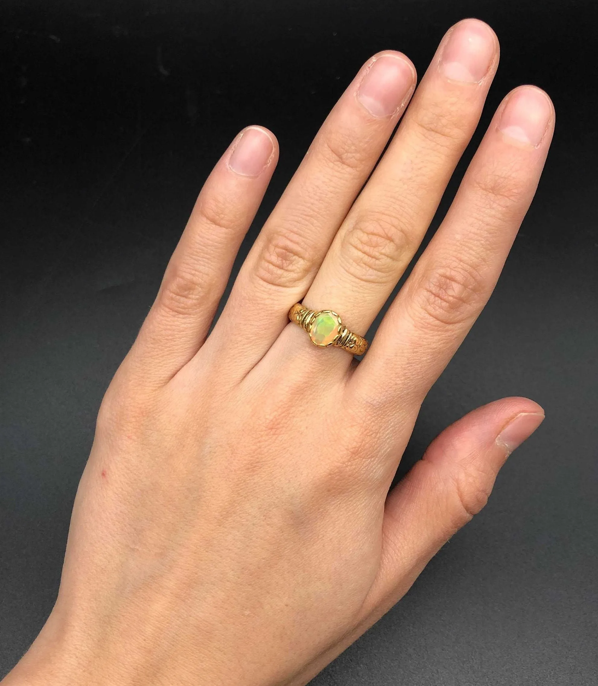 Fire Opal Gold Ring - Opal Boho Band - October Birthstone Ring