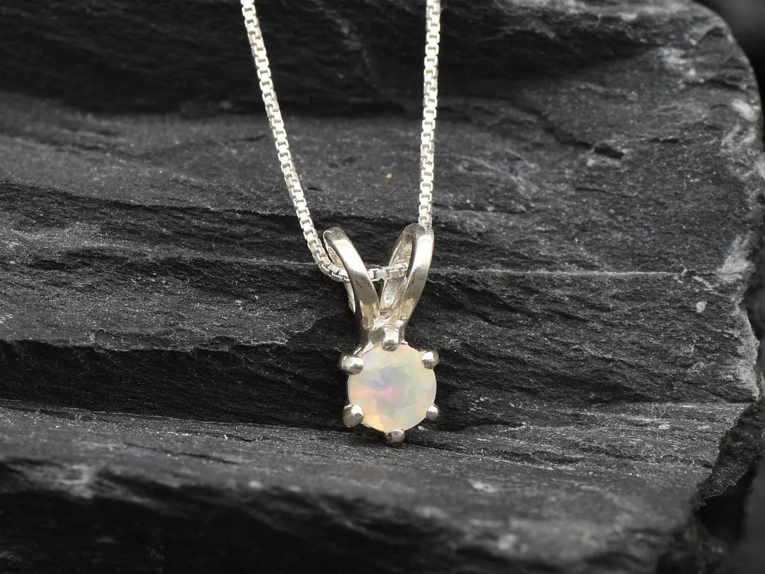 Fire Opal Pendant - Dainty Opal Necklace - October Birthstone Necklace