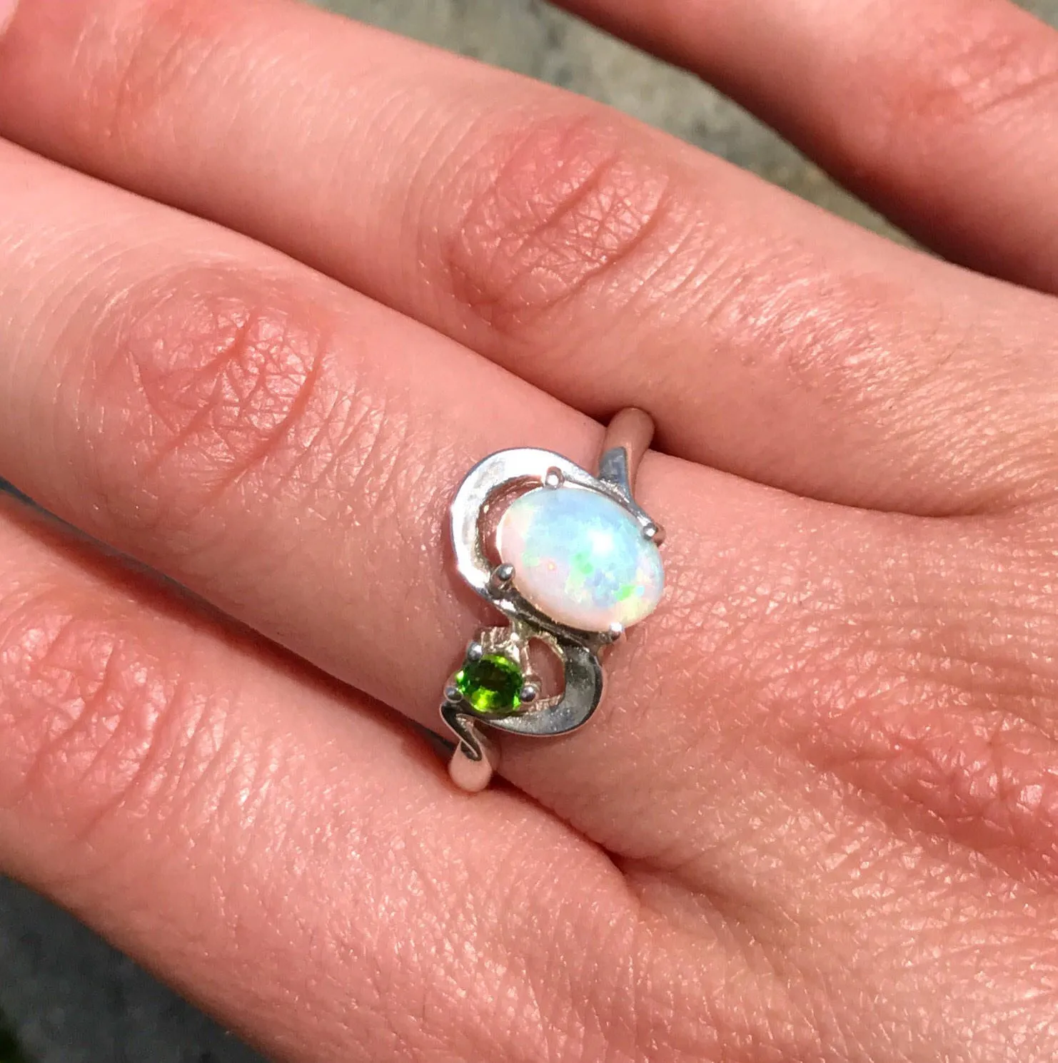 Fire Opal Ring - Two Stone Ring - Opal Statement Ring