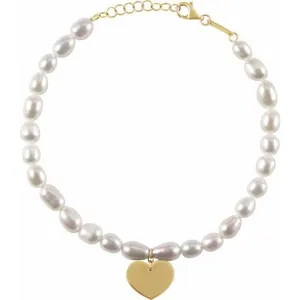 Freshwater Pearl & 14K Yellow Gold Heart Charm Bracelet