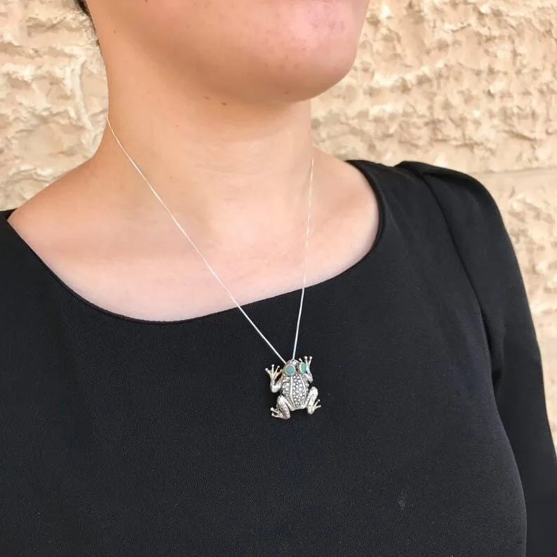 Frog Necklace - Turquoise Pendant - Large Frog Necklace