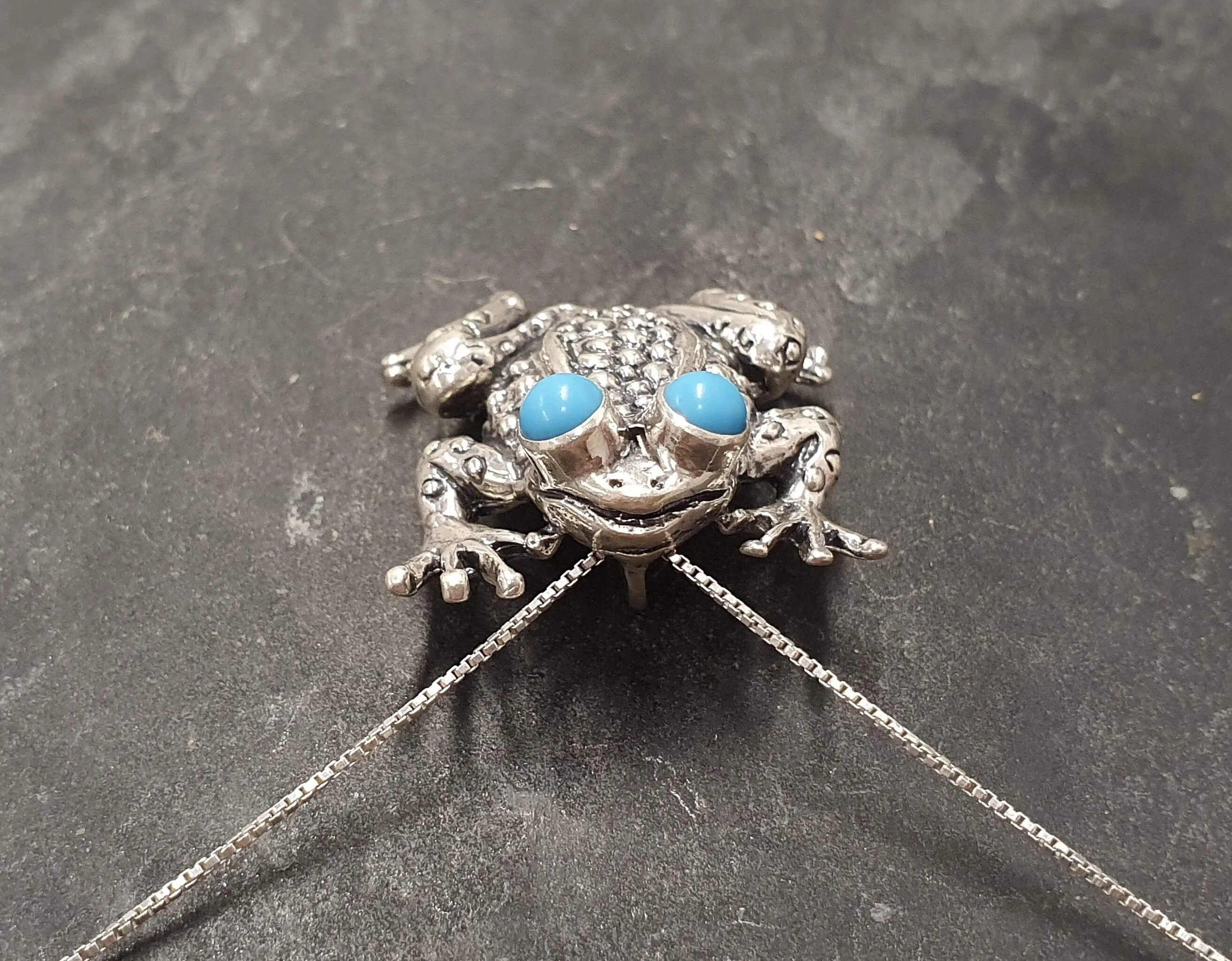 Frog Necklace - Turquoise Pendant - Large Frog Necklace