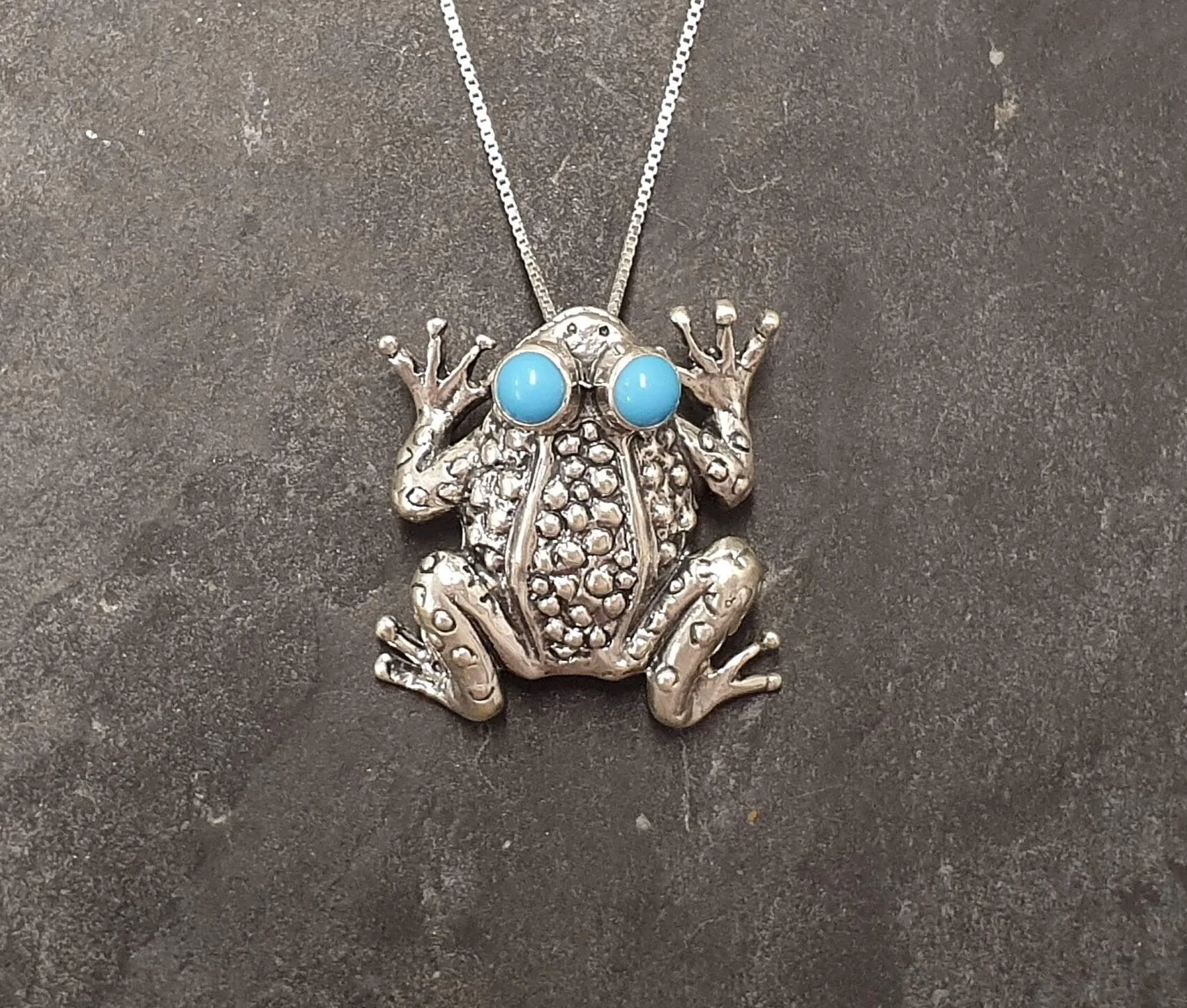 Frog Necklace - Turquoise Pendant - Large Frog Necklace