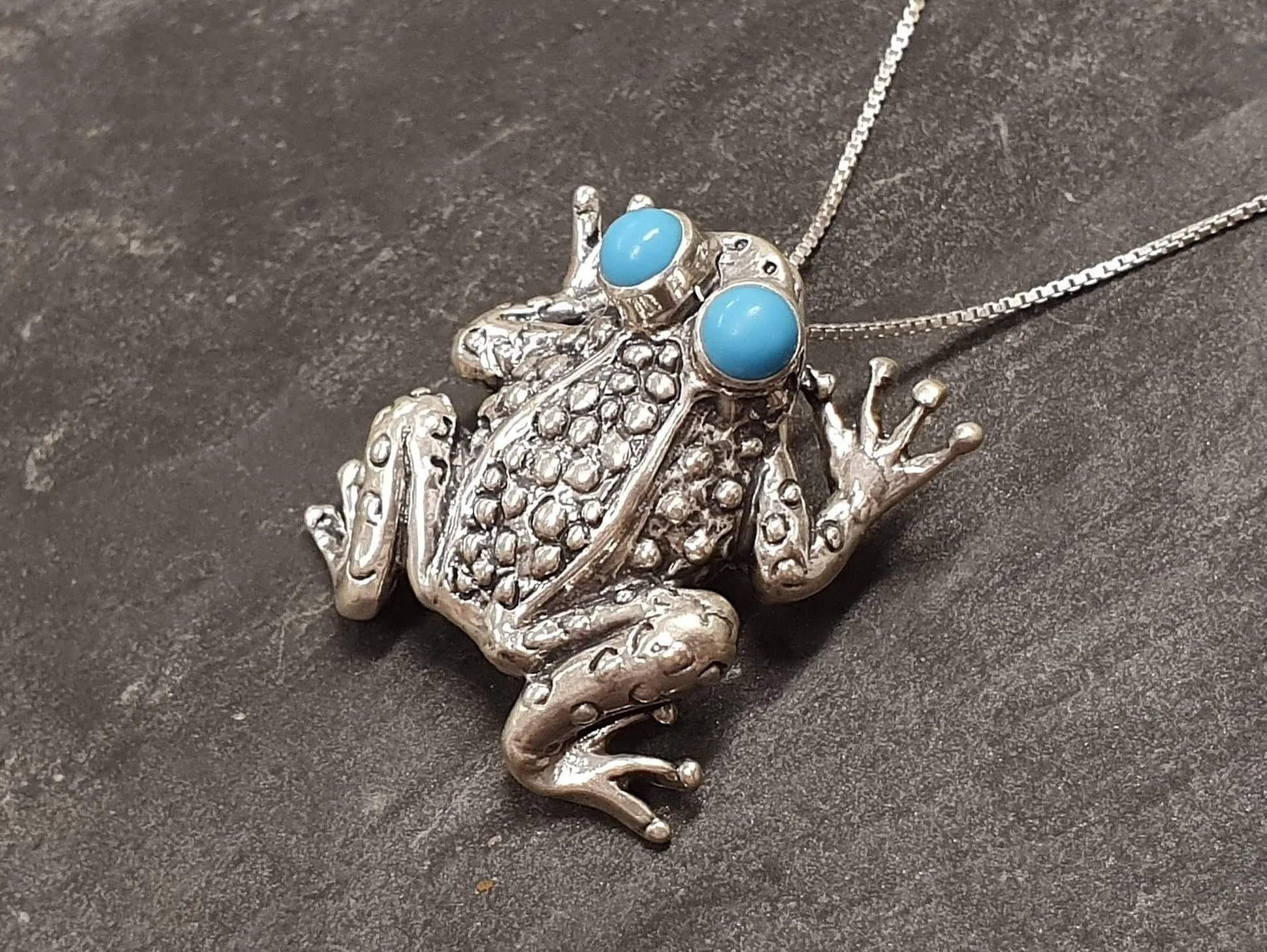 Frog Necklace - Turquoise Pendant - Large Frog Necklace