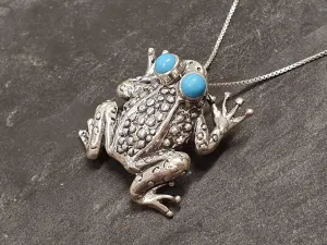 Frog Necklace - Turquoise Pendant - Large Frog Necklace