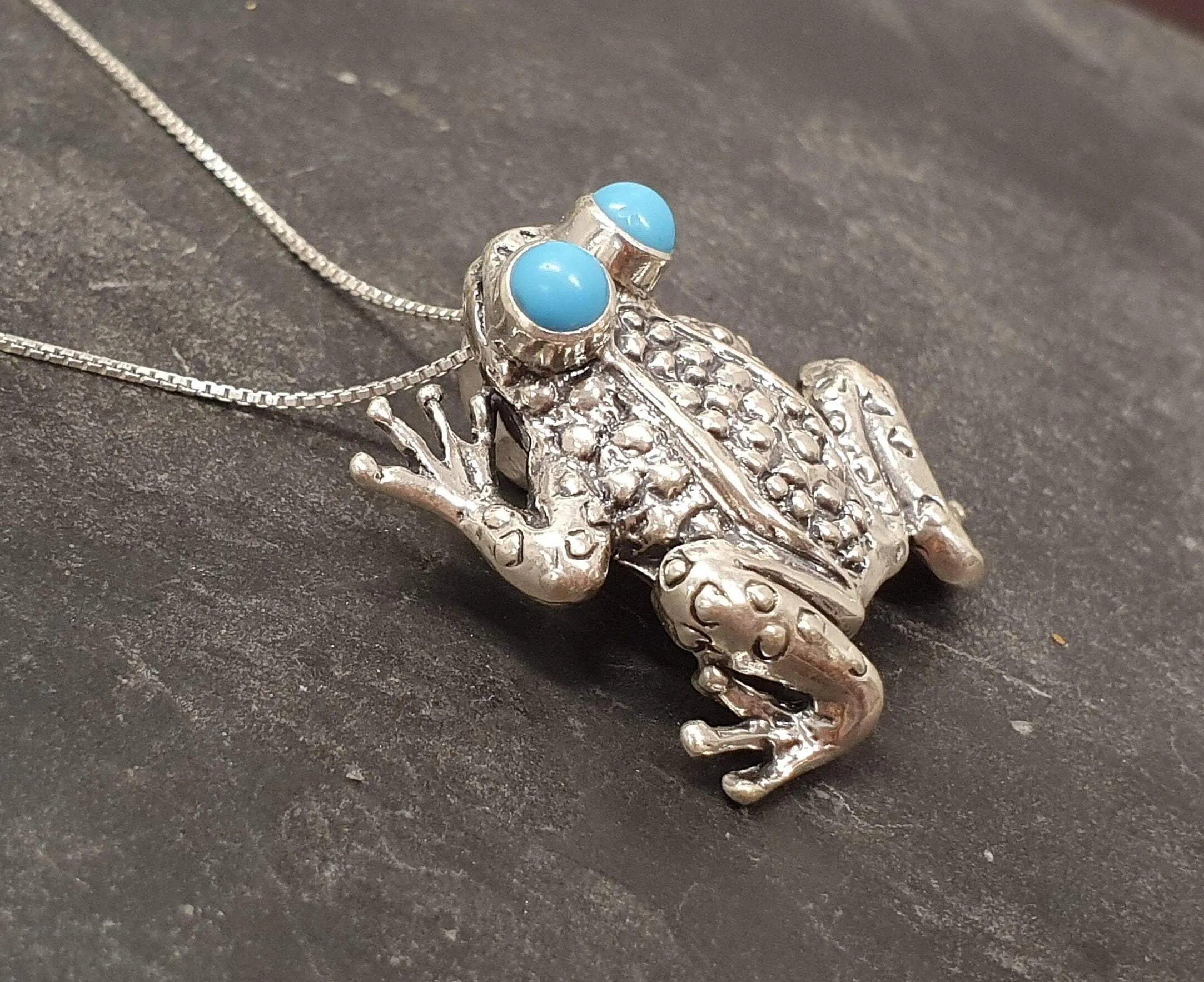 Frog Necklace - Turquoise Pendant - Large Frog Necklace