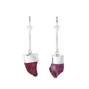 GARNET CRYSTAL PULL THROUGH EARRINGS - SILVER