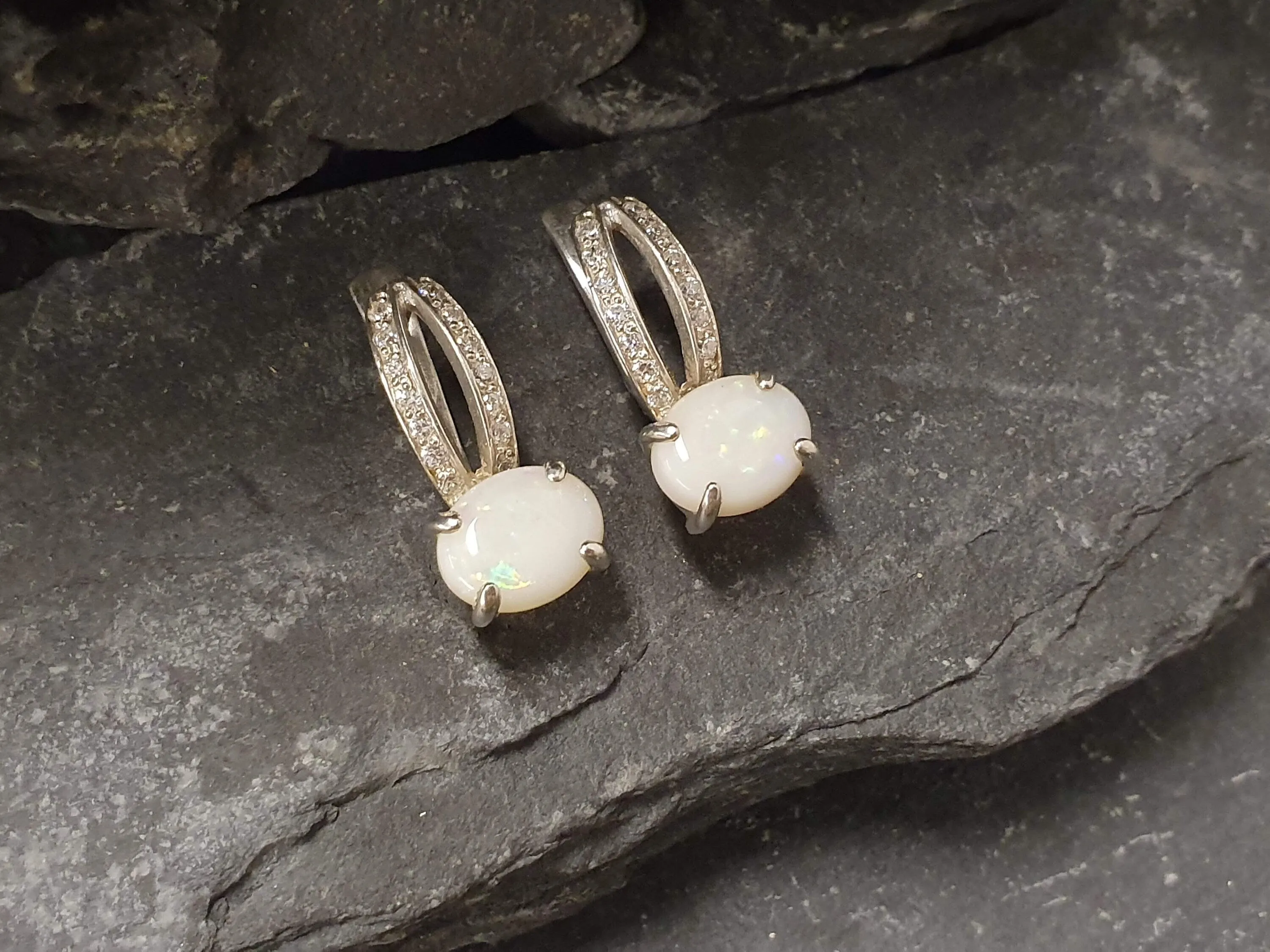 Genuine Australian Opal Earrings - Classy Bridal Earrings - White Drop Earrings