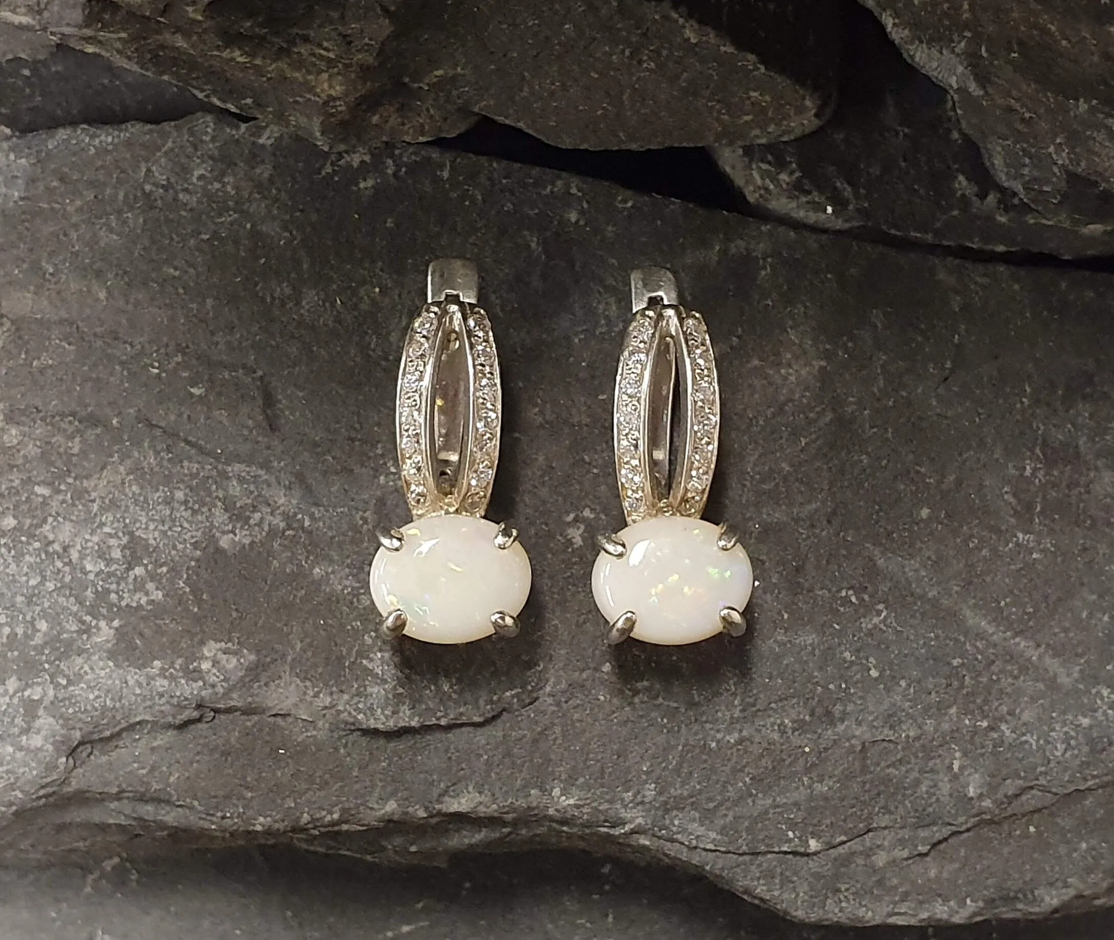 Genuine Australian Opal Earrings - Classy Bridal Earrings - White Drop Earrings