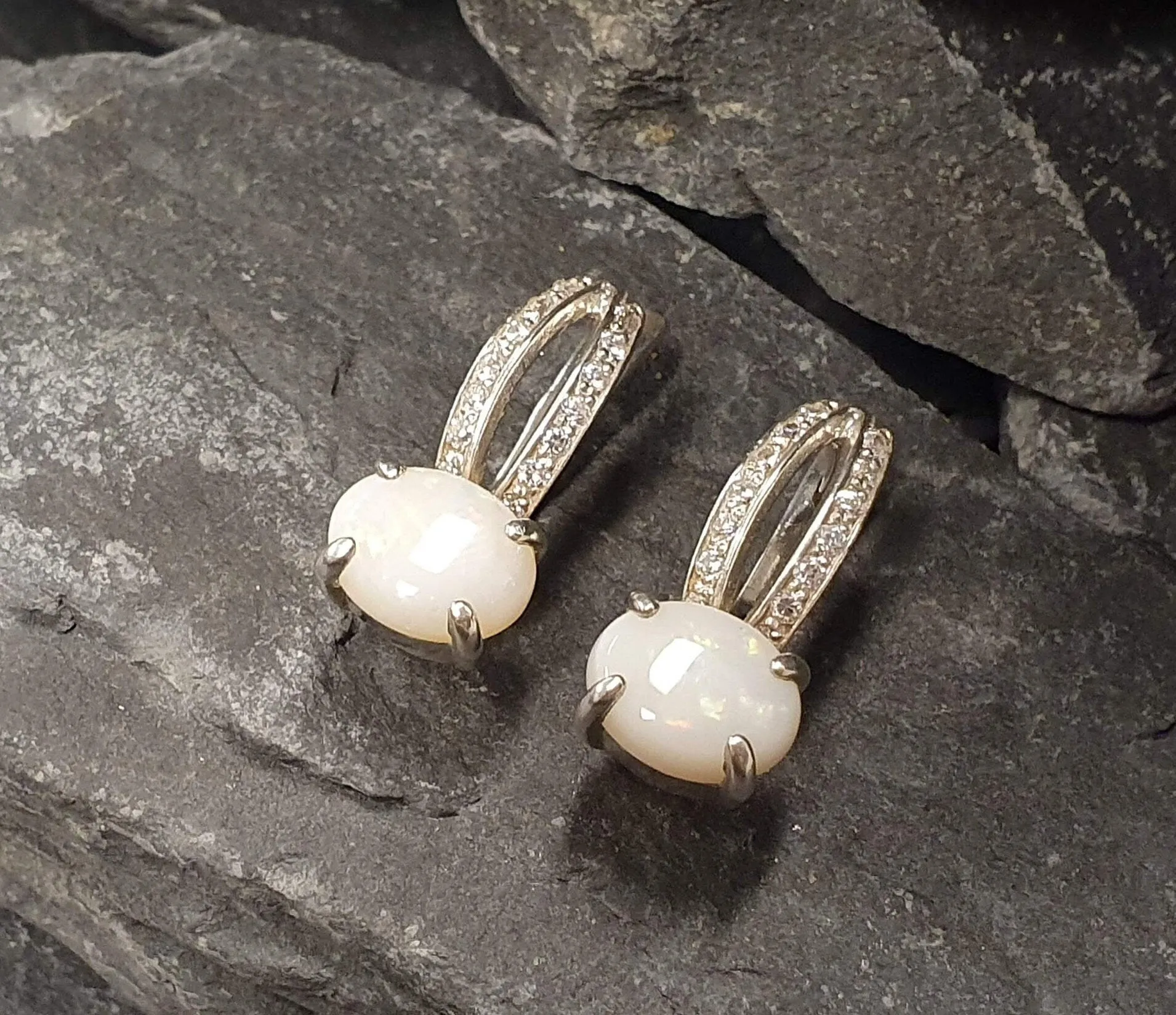 Genuine Australian Opal Earrings - Classy Bridal Earrings - White Drop Earrings