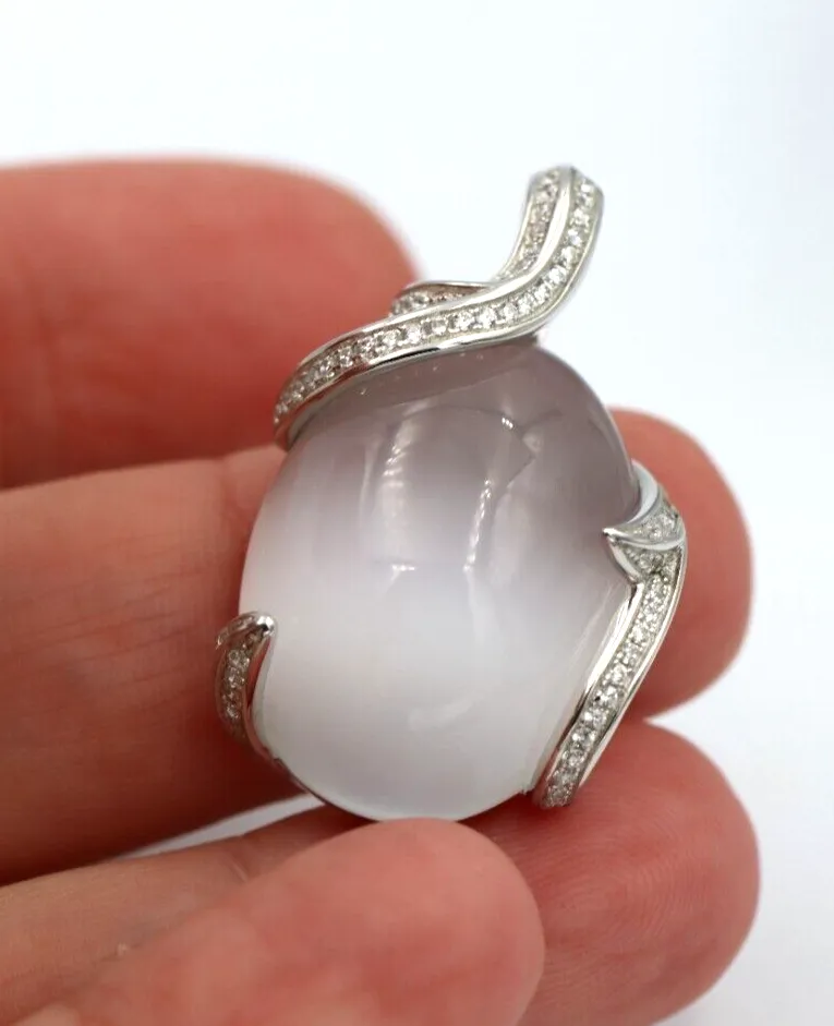 Genuine Cubic Zirconia 925 Sterling Silver Large Moonstone Pendant