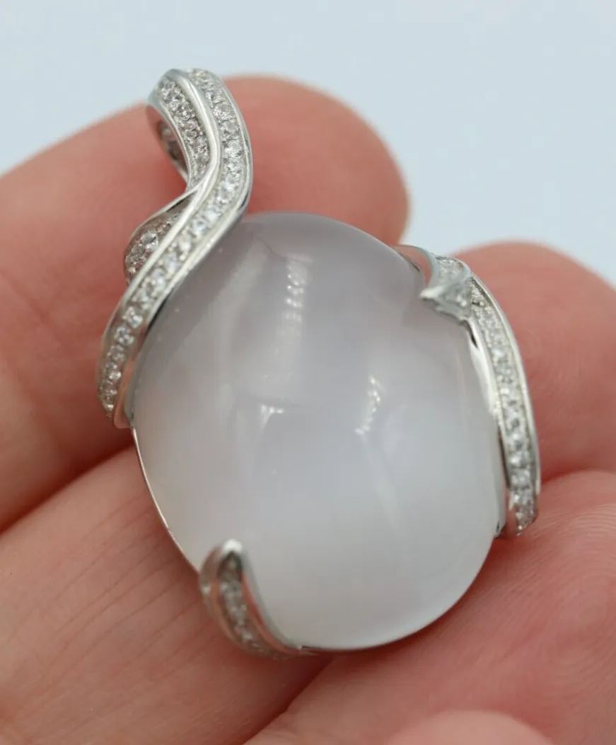 Genuine Cubic Zirconia 925 Sterling Silver Large Moonstone Pendant