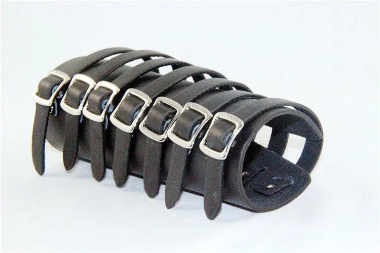 Gigantic Heavy Metal Leather Bracelet Seven Straps