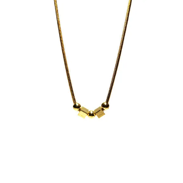 Gold Fill Bead Charm Geometric Pendant Necklace