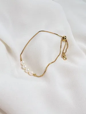 Gold Freshwater Pearl Adjustable Bolo Style Bracelet