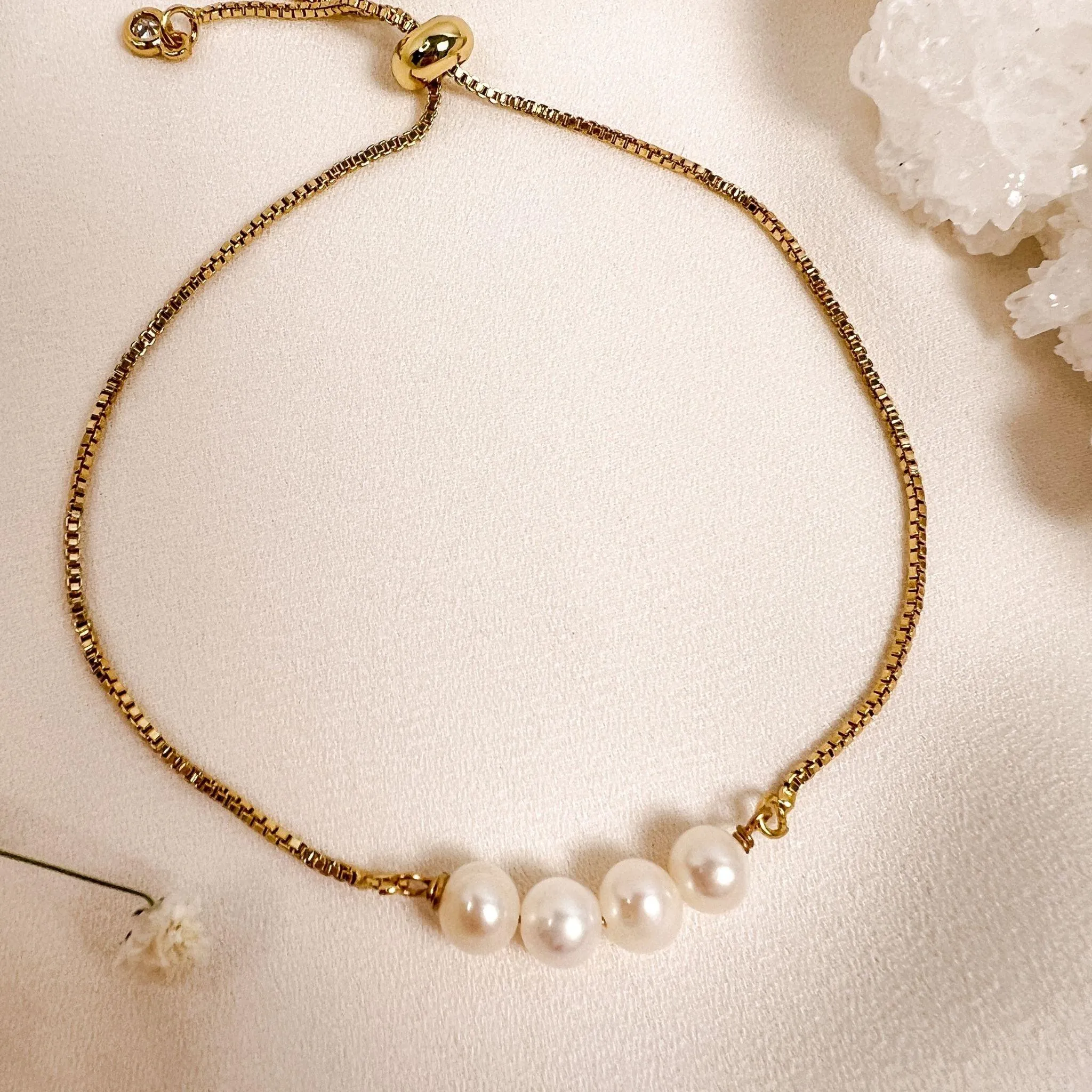 Gold Freshwater Pearl Adjustable Bolo Style Bracelet