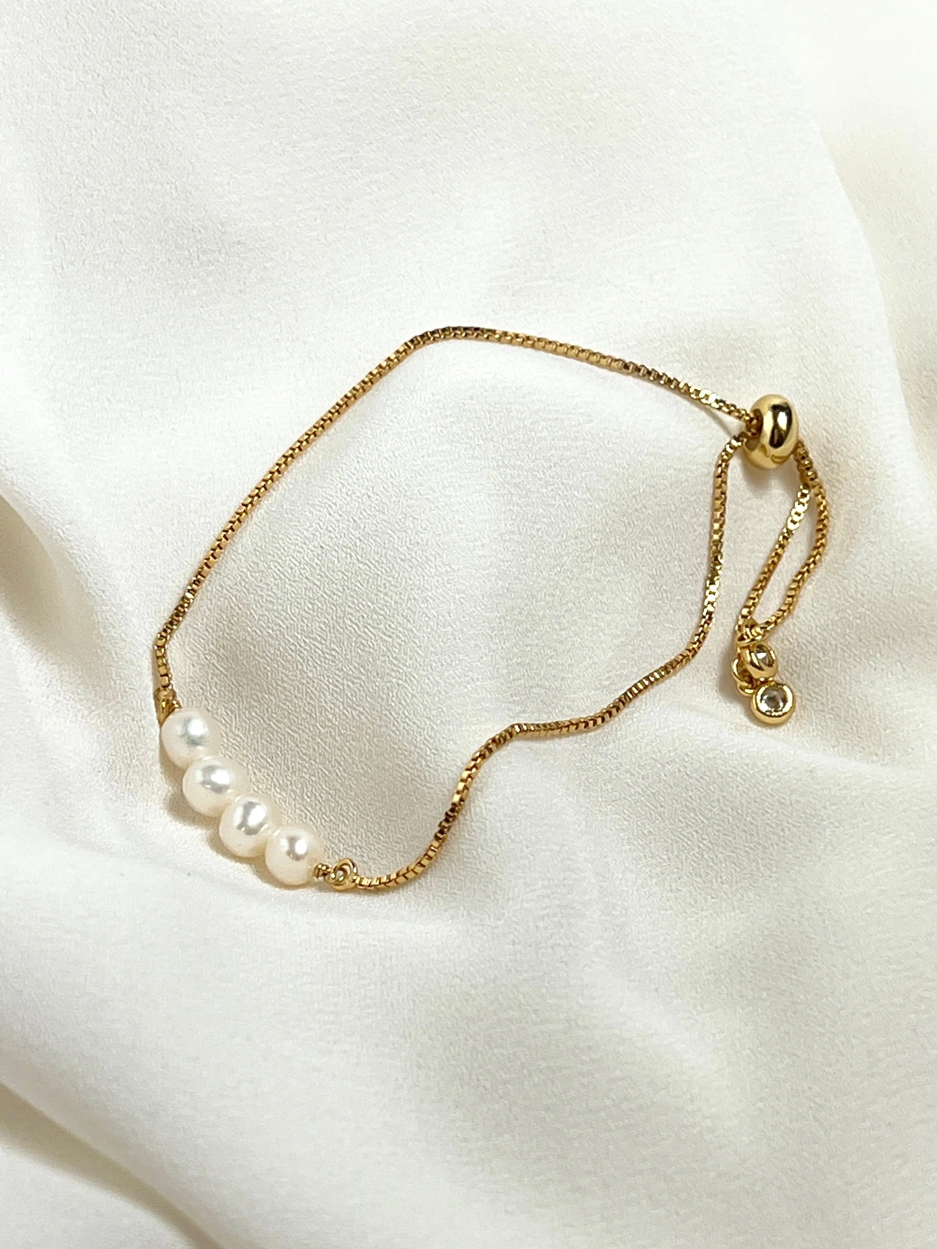 Gold Freshwater Pearl Adjustable Bolo Style Bracelet