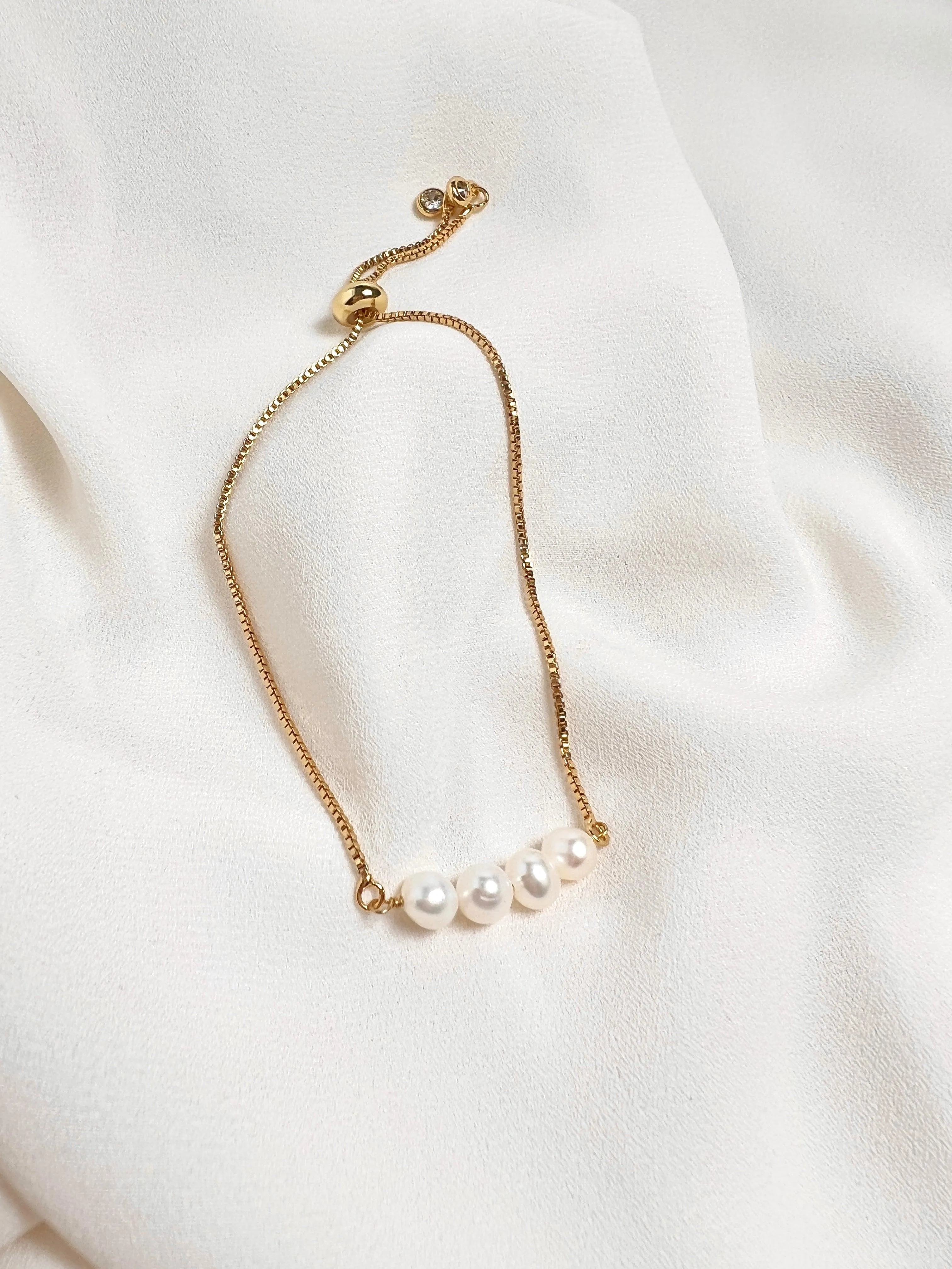 Gold Freshwater Pearl Adjustable Bolo Style Bracelet