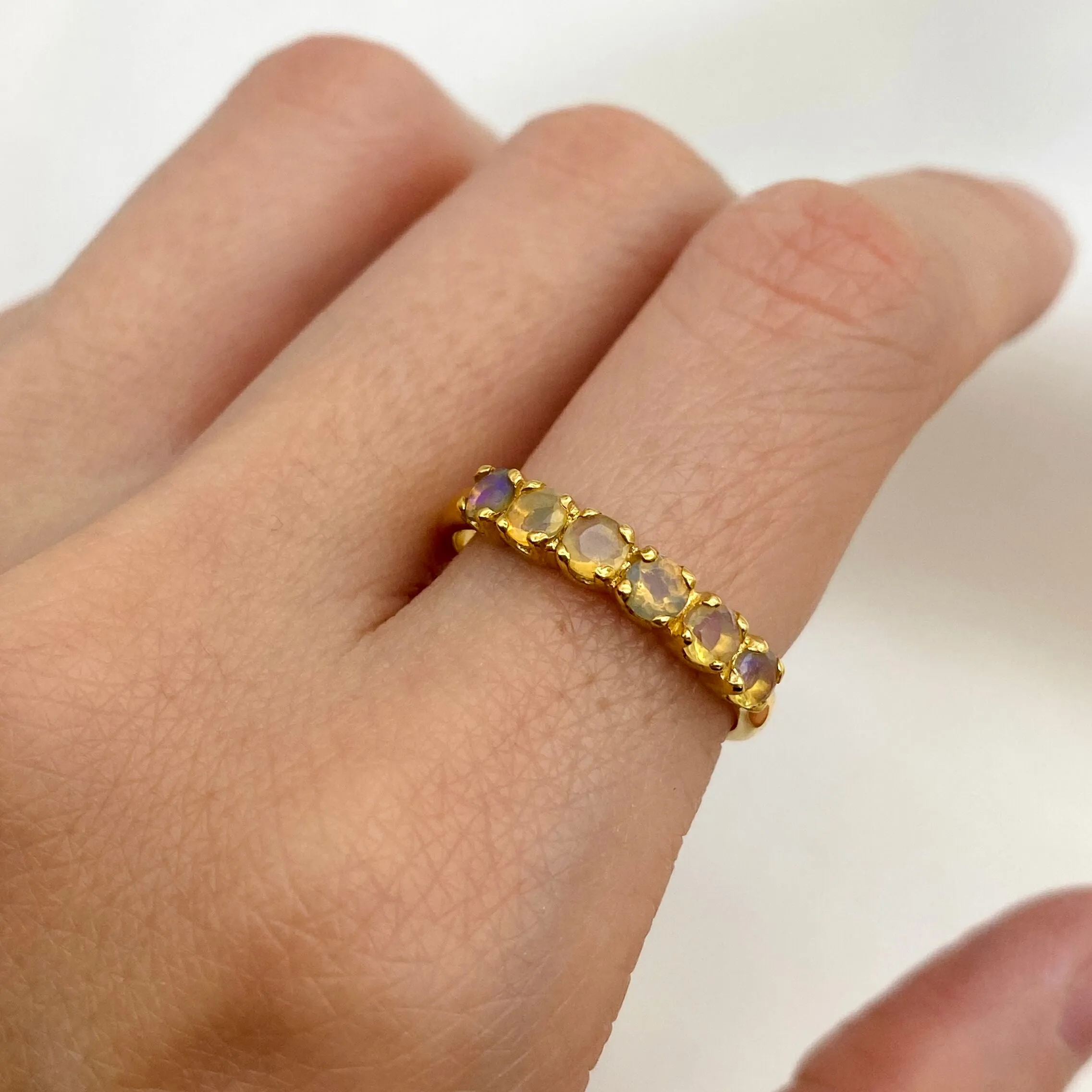 Gold Opal Ring - Half Eternity Gold Band - October Birthstone Ring