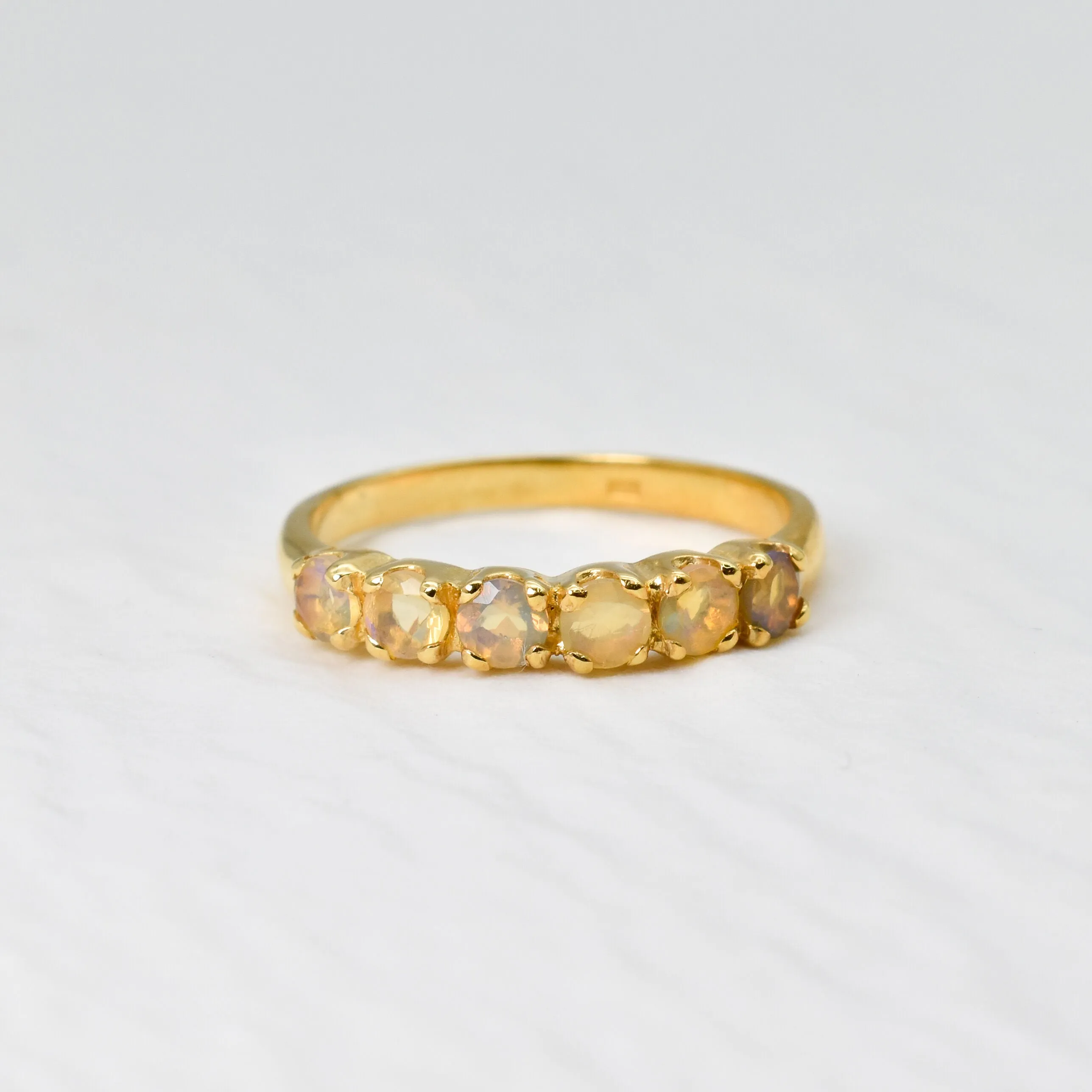 Gold Opal Ring - Half Eternity Gold Band - October Birthstone Ring