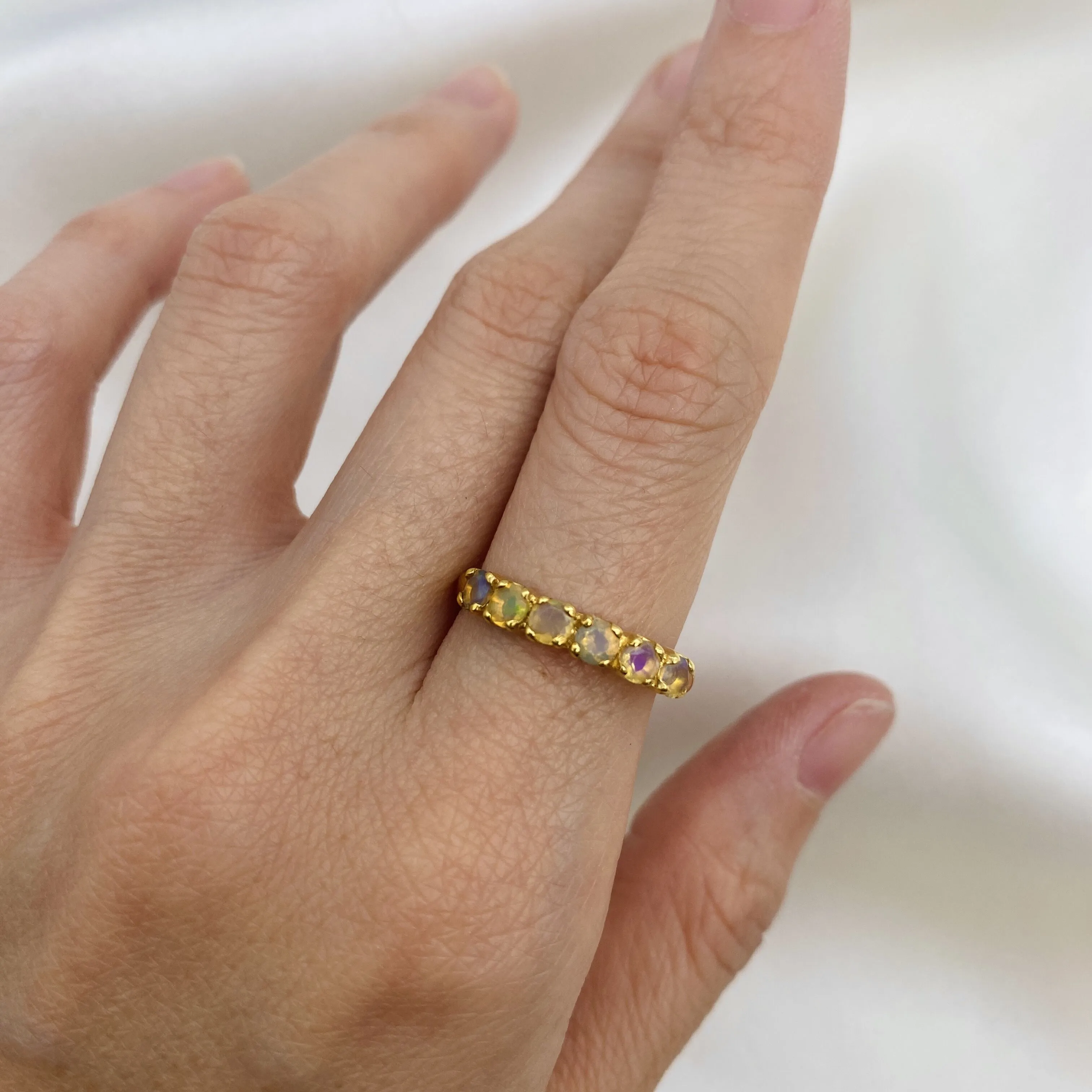 Gold Opal Ring - Half Eternity Gold Band - October Birthstone Ring