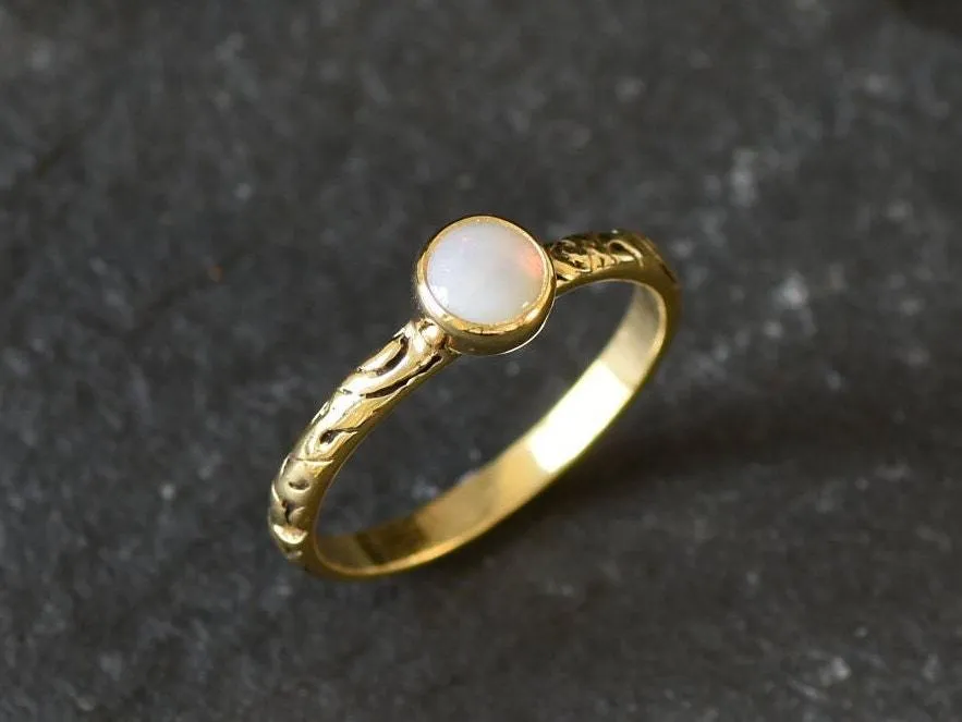 Gold Opal Ring - Opal Solitaire Ring - Dainty  Boho Ring