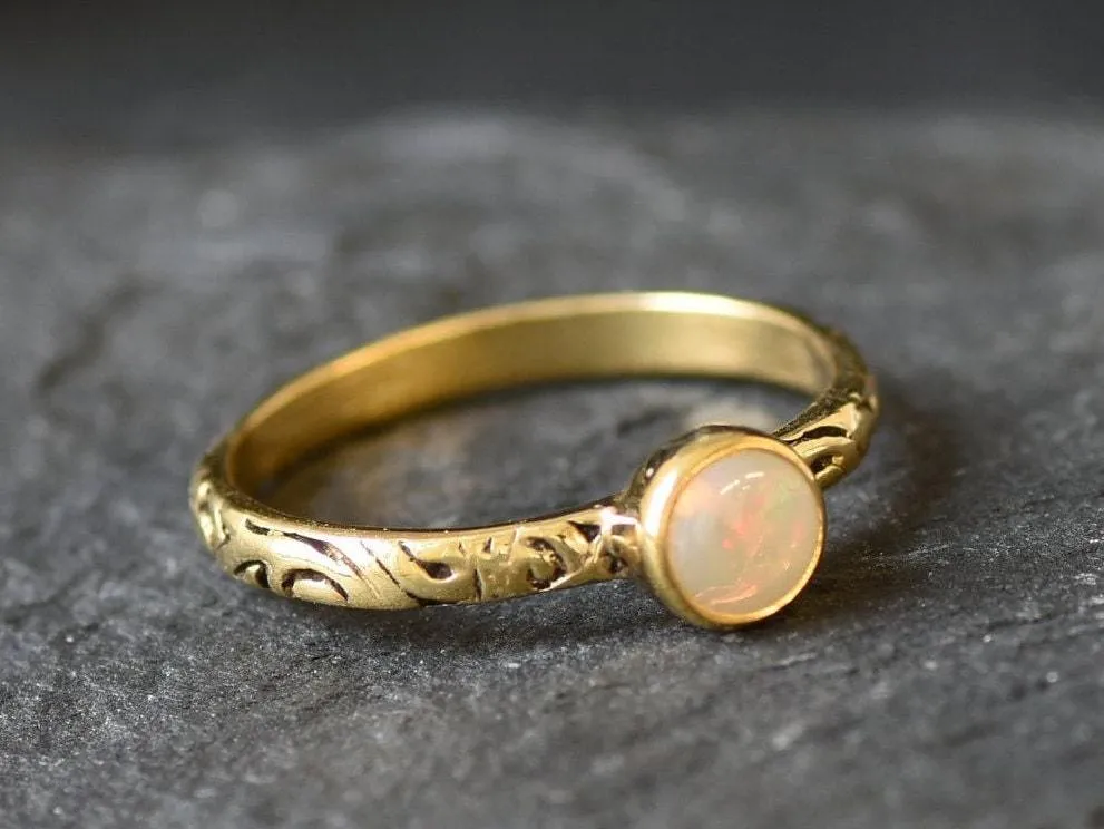 Gold Opal Ring - Opal Solitaire Ring - Dainty  Boho Ring