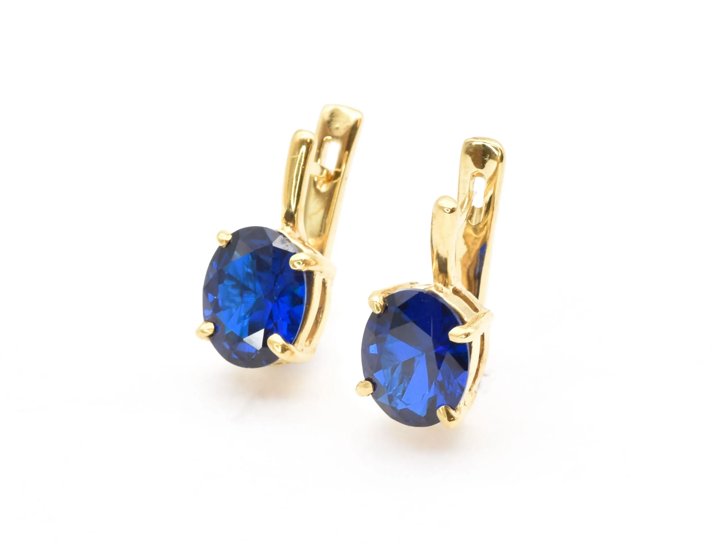 Gold Sapphire Earrings - Blue Drop Earrings - Oval Sapphire Earrings