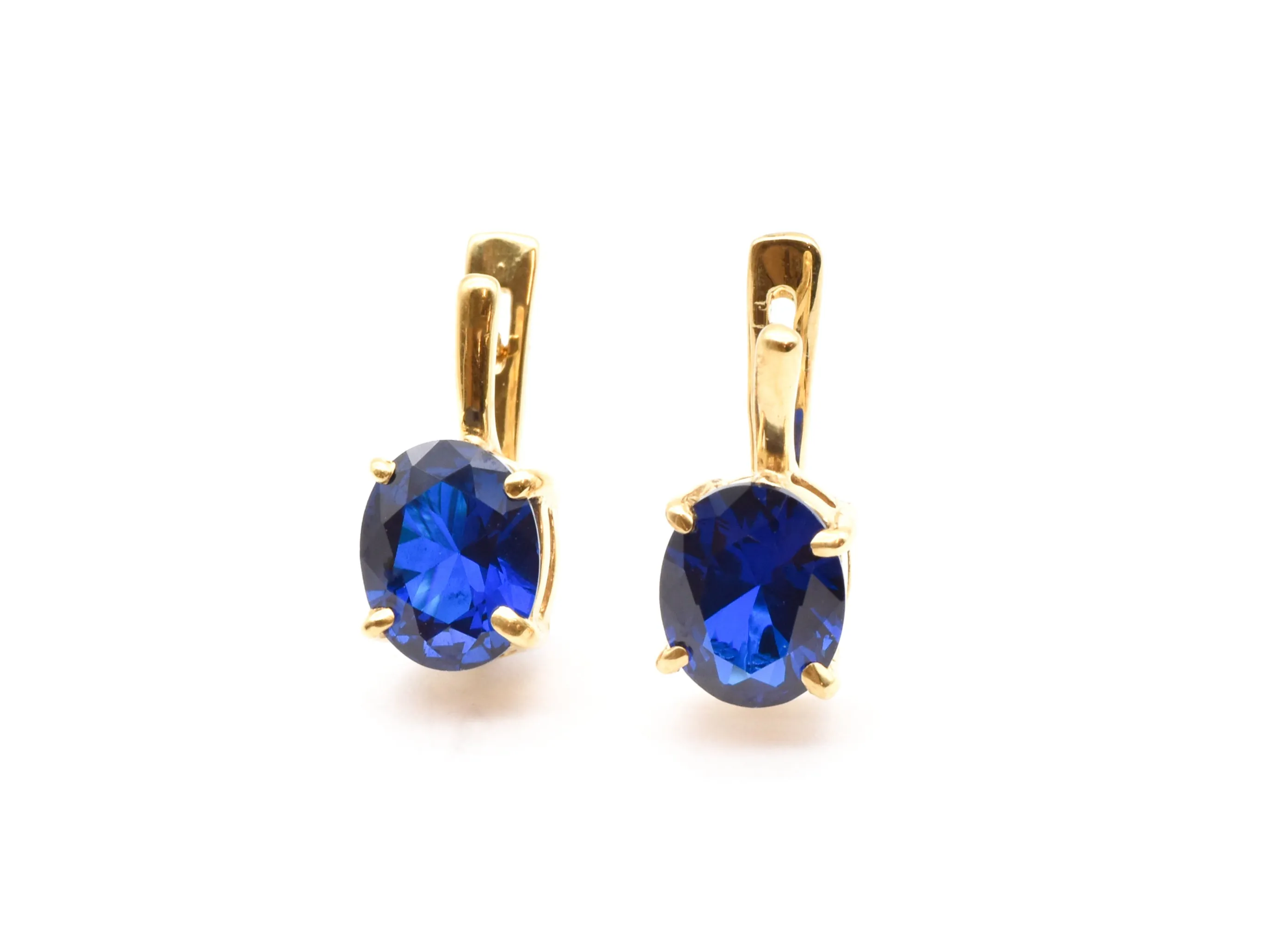 Gold Sapphire Earrings - Blue Drop Earrings - Oval Sapphire Earrings