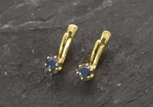 Gold Sapphire Earrings - Natural Sapphire Earrings, Dainty Blue Earrings