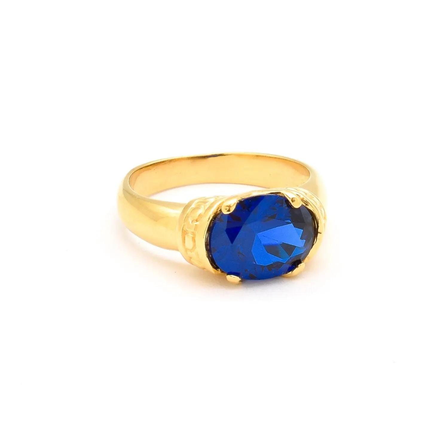 Gold Sapphire Ring - Blue Tribal Ring - Vintage Boho Ring