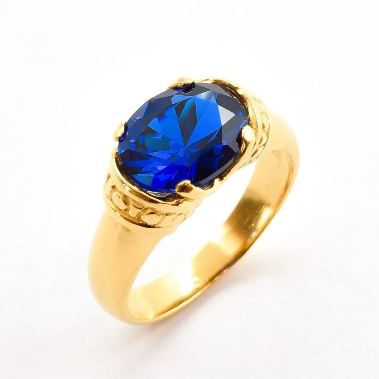 Gold Sapphire Ring - Blue Tribal Ring - Vintage Boho Ring