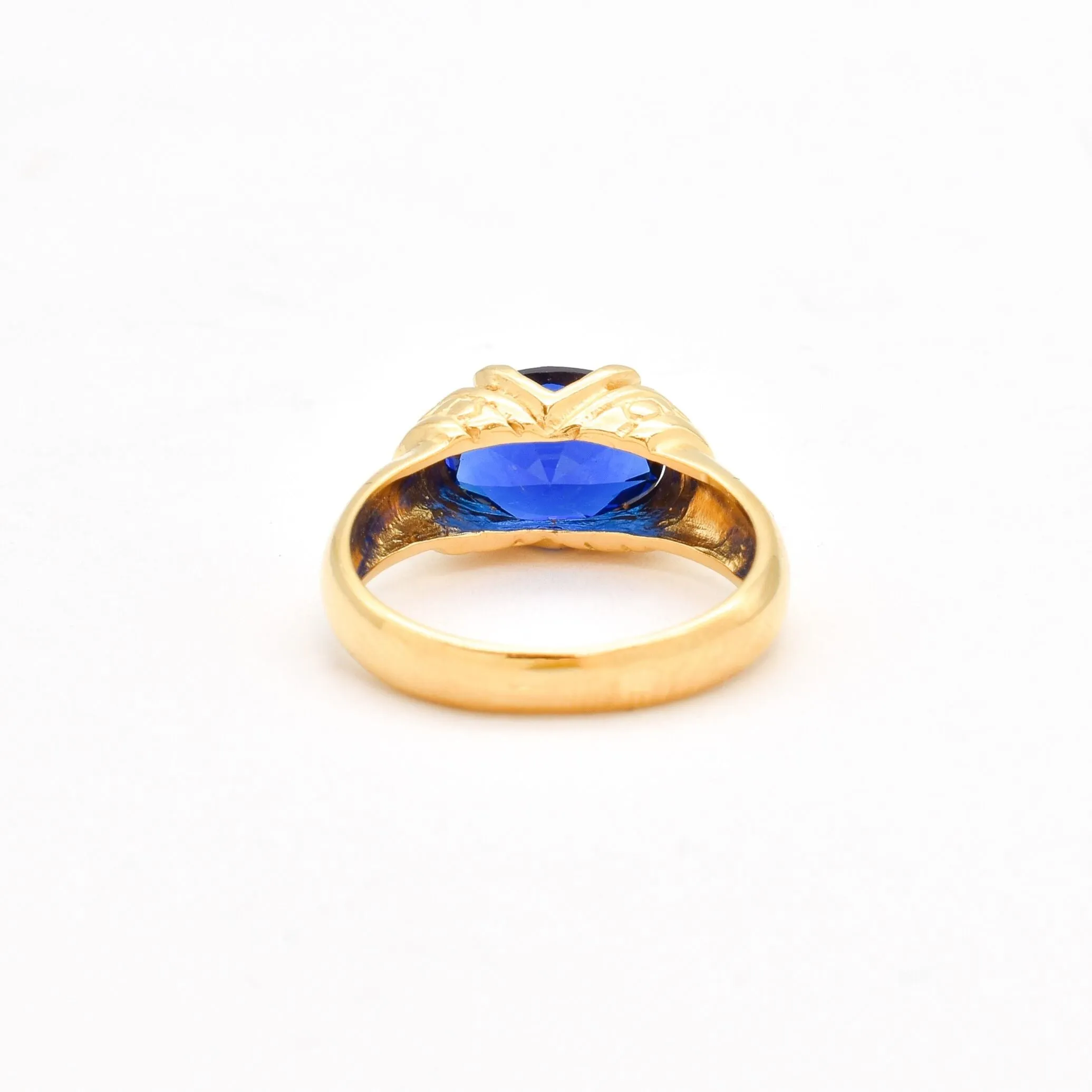 Gold Sapphire Ring - Blue Tribal Ring - Vintage Boho Ring