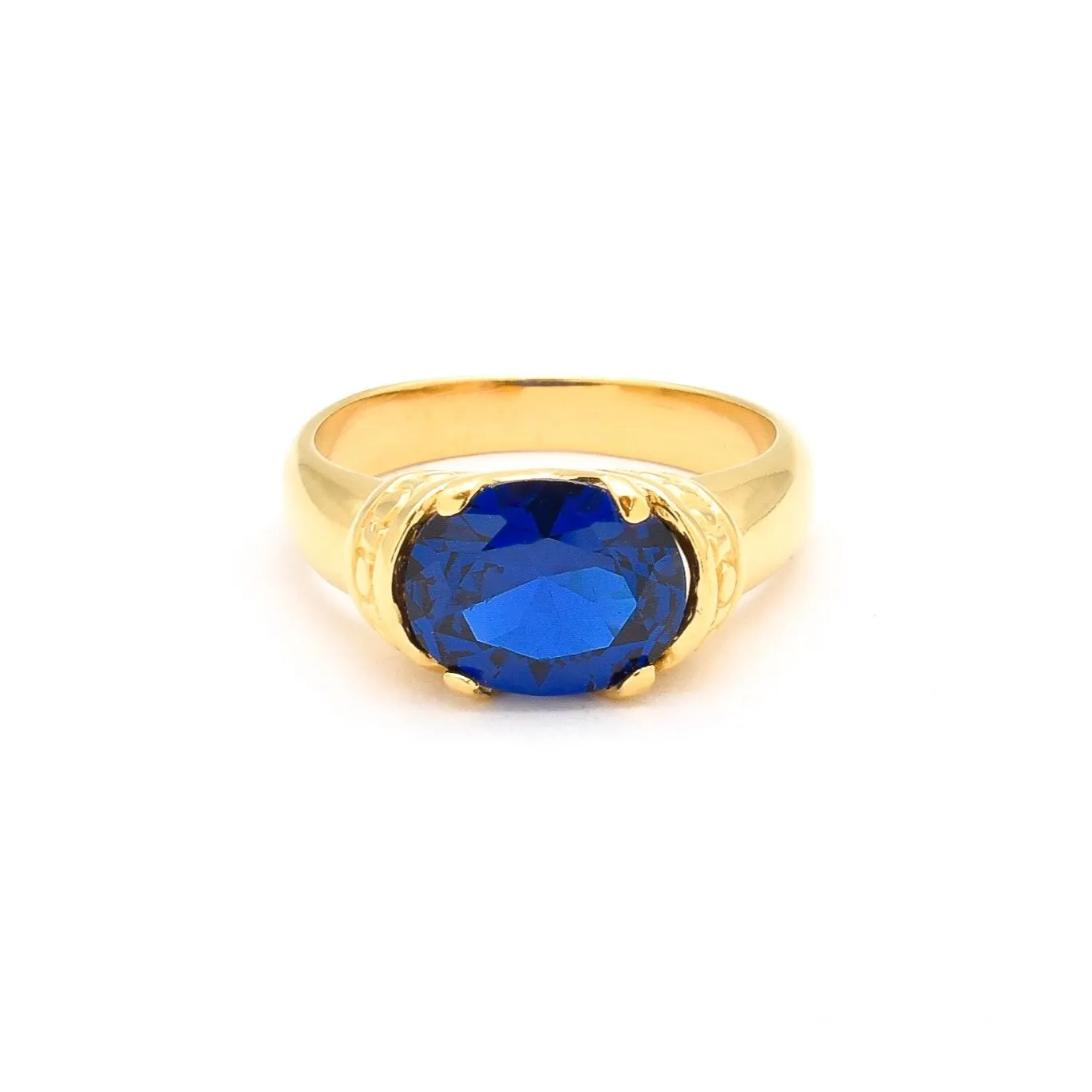 Gold Sapphire Ring - Blue Tribal Ring - Vintage Boho Ring