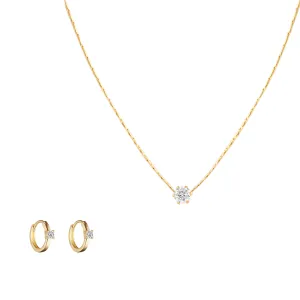 Gold Solitaire Crystal Necklace Earring Set