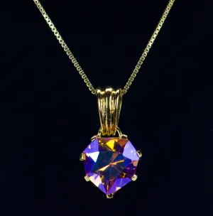 Gold Tone Sterling Silver Chain with Iridescent Heart Shape Crystal Pendant Set in Gold Tone Sterling