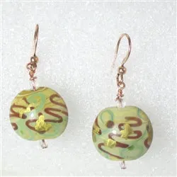 Green Brown & Gold Handmade Artisan Drop Earrings